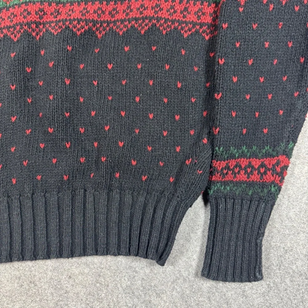 Vintage Polo Ralph Lauren Sweater Mens M Black Reindeer Intarsia Cotton Holiday
